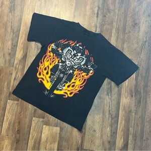 Taz Looney Tunes Vintage Motorcycle Flame Logo Shirt Black L